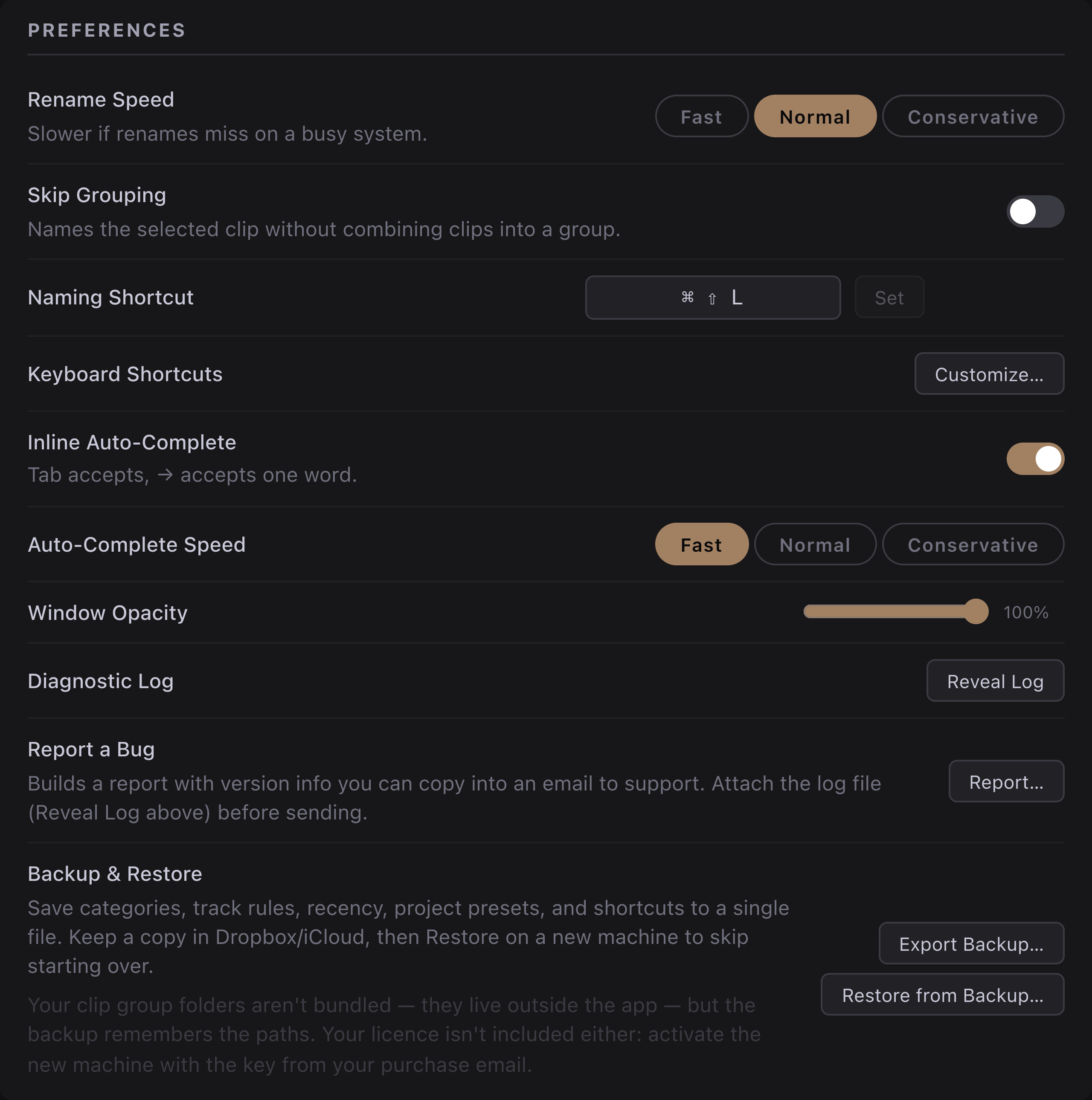 Settings — Preferences